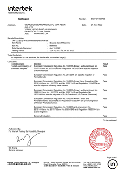 2022 Huafu Melamin Intertek Sertifikası